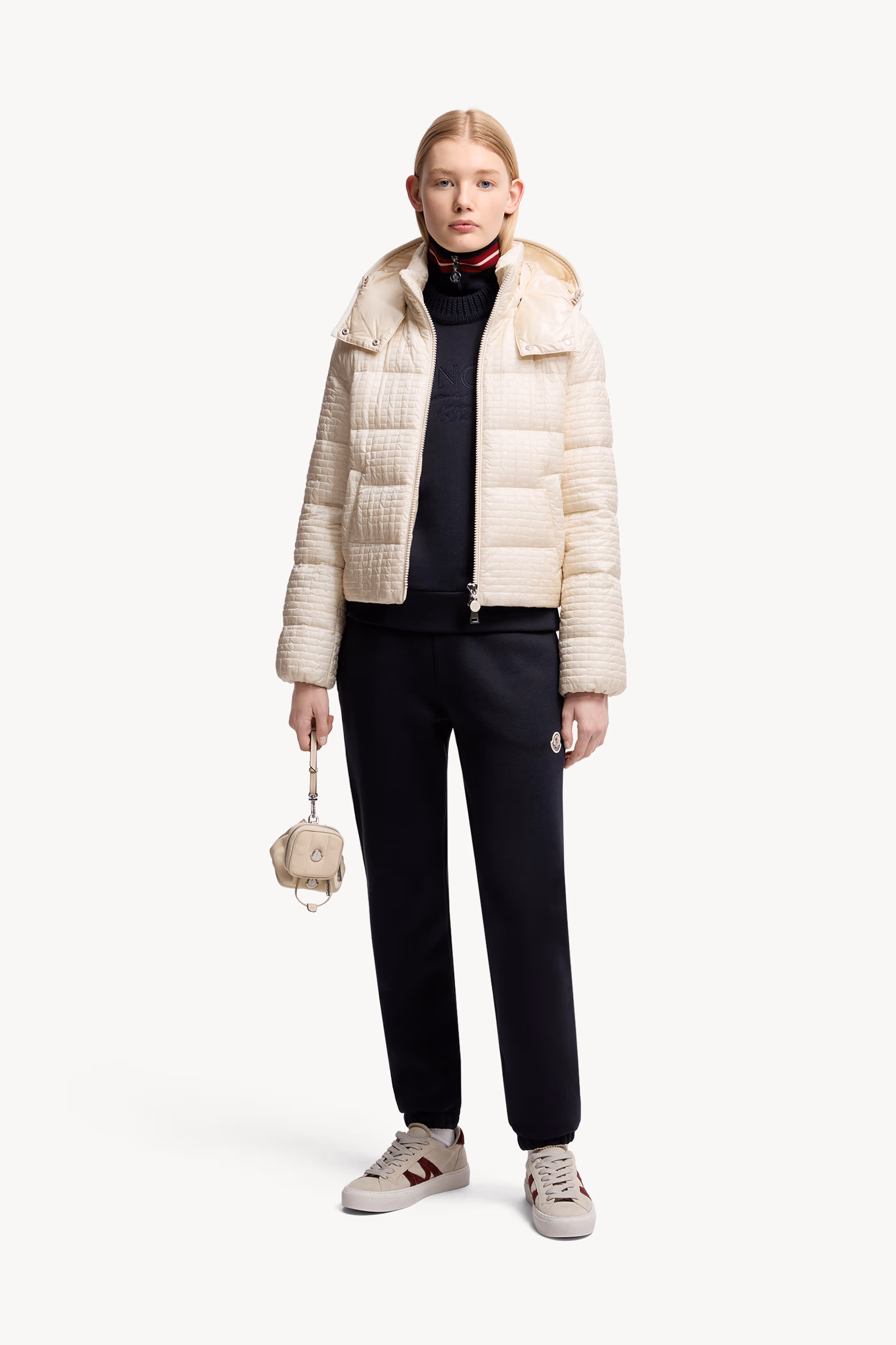 Pantalon de survêtement en coton à empiècement logo Femmes Bleu marine Moncler 0